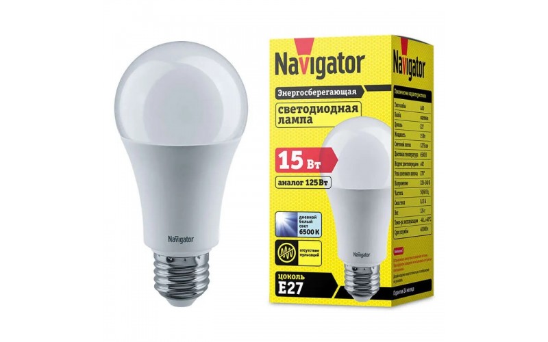 Лампа Navigator LED NLL-A70/A60-15-230-6.5K-E27 (459607)