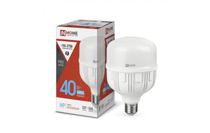 Лампа светодиодная LED-HP-PRO 40Вт 230В 6500К E27 3800лм с адаптером IN HOME 558795