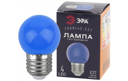 Лампа светодиодная ERABL45-E27 P45 1Вт шар син. E27 4SMD для белт-лайт ЭРА Б0049573   