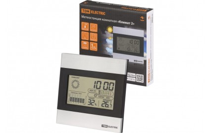 Метеостанция комнатная "Климат 2" гориз., термометр, гигрометр, будильник, серебро TDM SQ4006-0002