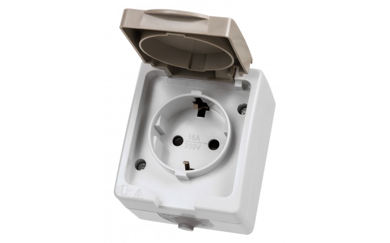 Розетка 2П+З открытой установки IP54 16А серая "Вуокса" TDM SQ1803-0007 Розетка 2П+З открытой установки IP54 16А серая "Вуокса" TDM SQ1803-0007