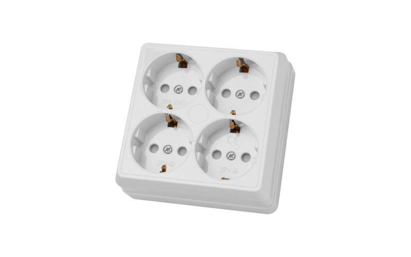 Розетка 4-х местая 2П+3 открытой установки IP20 16A с з/ш белая "Ладога" TDM SQ1801-0123