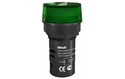 Лампа коммутационная ADDS ЛК-22 d22мм 220В AC/DC зел. LED DEKraft 25118DEK (1113516)