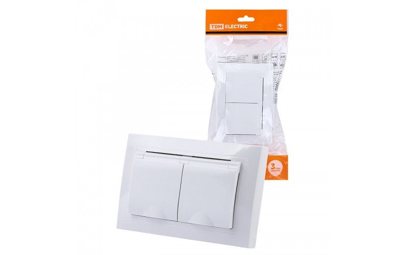 Розетка двойная 2П+З с защ. шт. и крышкой 16А 250В IP44 белая "Таймыр" TDM SQ1814-0076