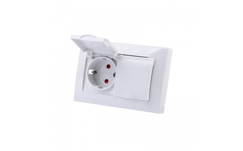 Розетка двойная 2П+З с защ. шт. и крышкой 16А 250В IP44 белая "Таймыр" TDM SQ1814-0076