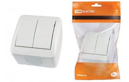 Выключатель 2-кл. открытой установки IP44 10А белый "Селигер" TDM SQ1818-0002 Выключатель 2-кл. открытой установки IP44 10А белый "Селигер" TDM SQ1818-0002