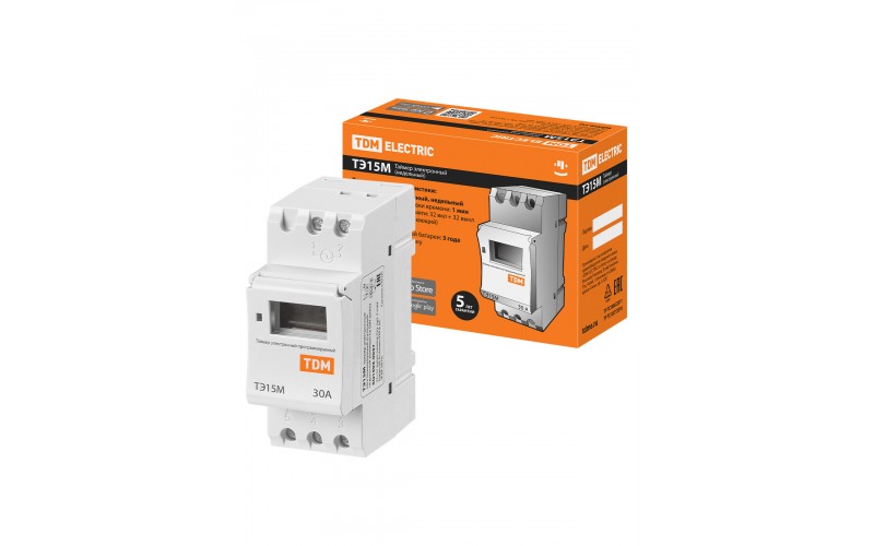 Таймер электронный на din-рейку ТЭ15-1мин/7дн-32on/off-30A-DIN TDM SQ1503-0037