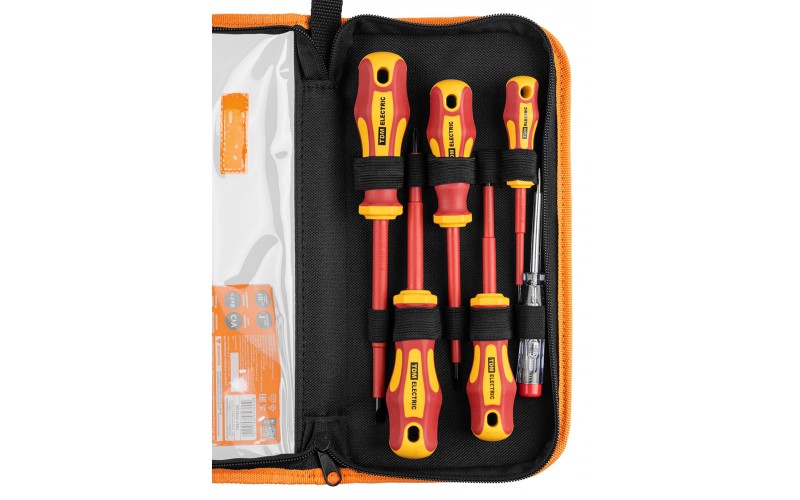 Набор диэлектрических отверток №1, ткан.пенал, 6 предметов, 1000В, "ПрофиЭлектрик" TDM SQ1017-1201