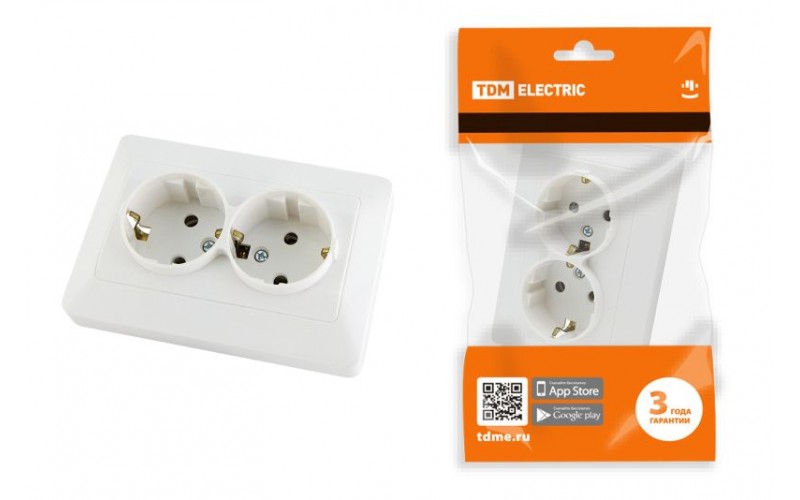 Розетка двойная 2П+З 16А 250В белая "Ильмень" TDM SQ1823-0012