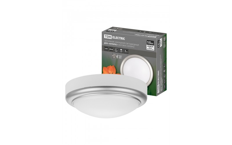 Светильник LED ДПО "Антарес" 15Вт 6500К круг 180*66 мм мат.серебро IP54 TDM SQ0354-0027