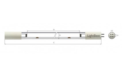 Лампа амальгамная LightBest GPHVA 1000T6L/4P 150W 1,8A 