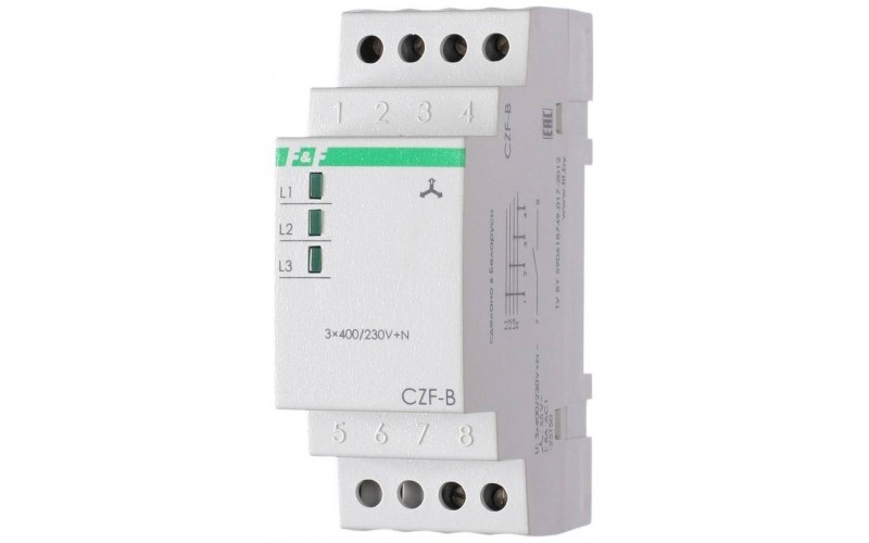 Реле контроля фаз CZF-B (3х400/230+N 8А 1перекл. IP20 монтаж на DIN-рейке)