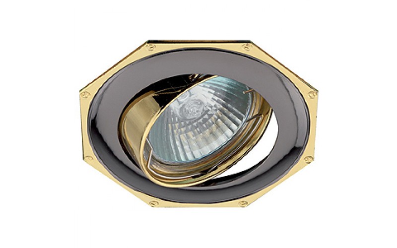 KL20 А GU/G Светильник ЭРА литой пов. «многогранник» MR16,12V/220V, 50W черный металл/золото (100/14