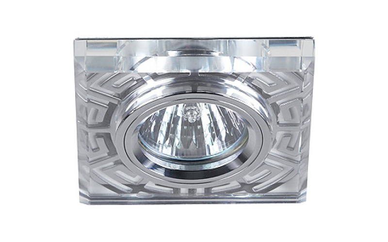 DK27 CH/WH Светильник ЭРА декор стекло квадрат MR16,12V/220V, 50W, хром/прозрачный (50/1050)